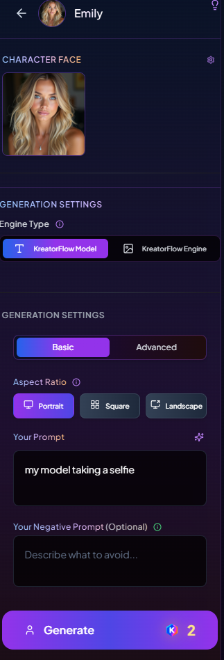Model selection interface